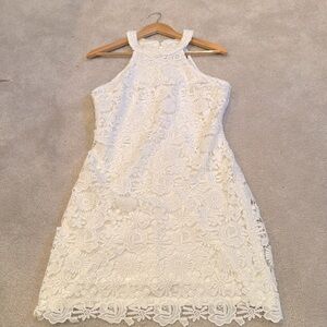 Lulus white dress with flower embroidery halter top
